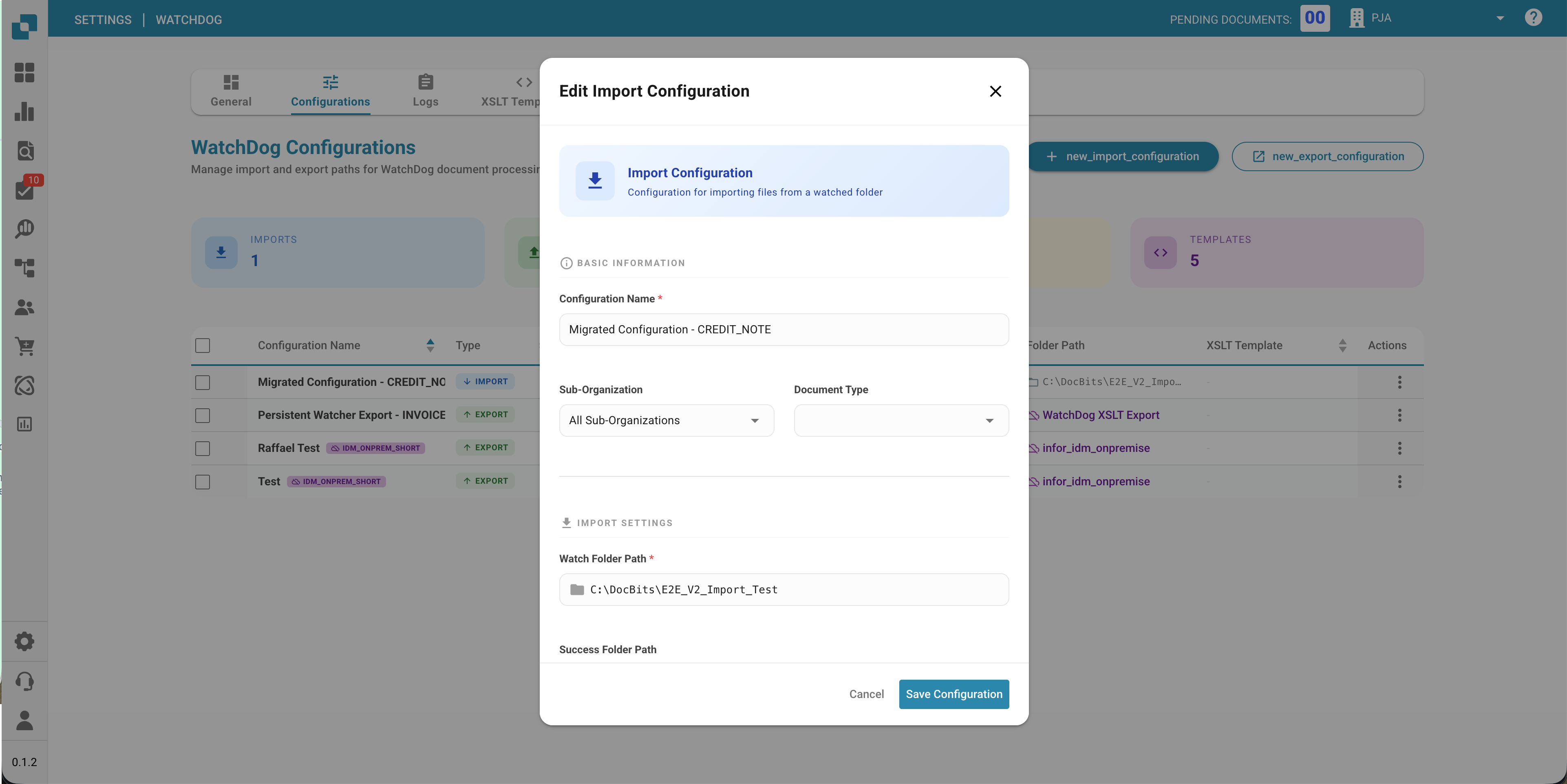 Impostazioni di esportazione di WatchDog