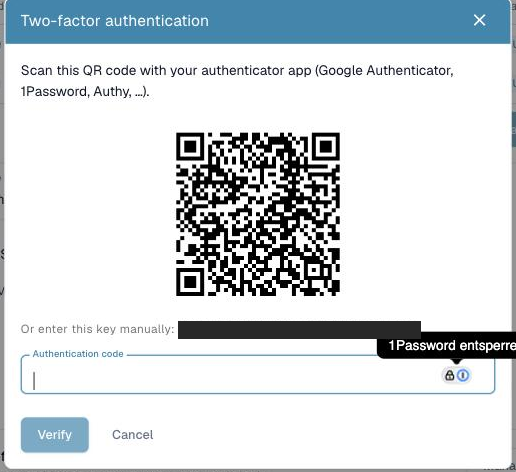 The authenticator-app setup screen with QR code