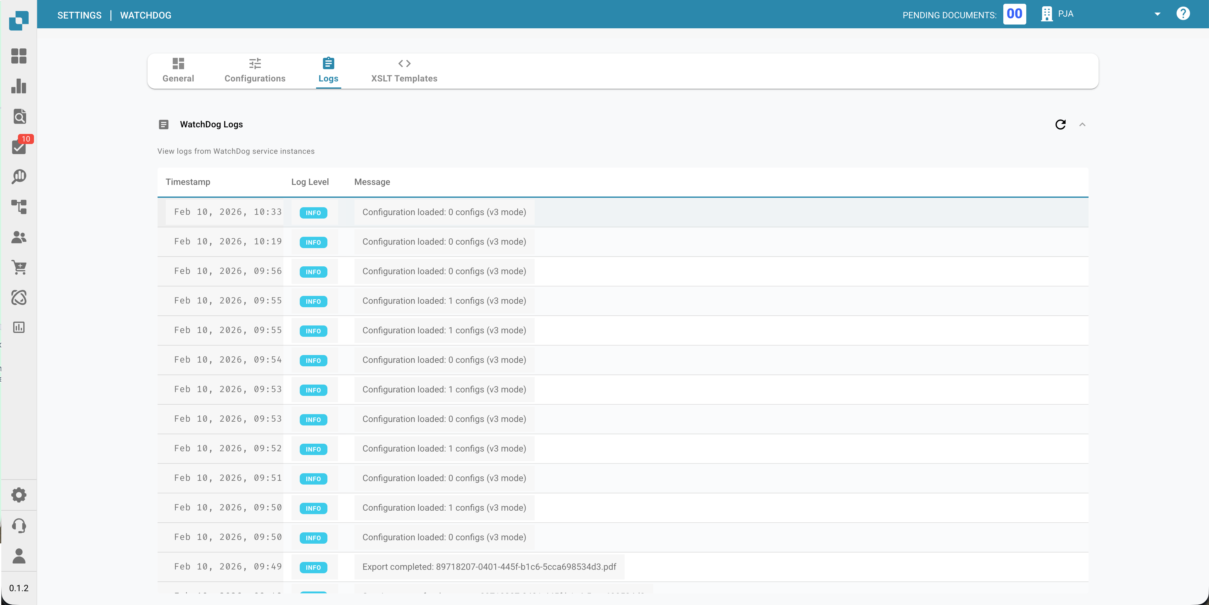 Dettagli della configurazione di esportazione di WatchDog